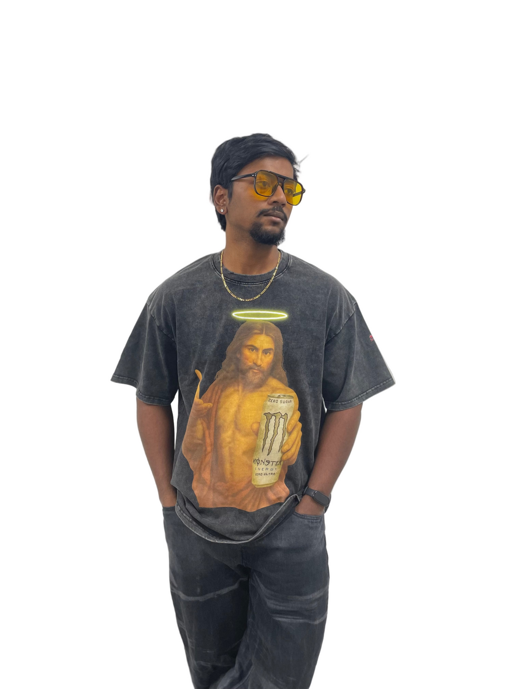 Holy Energy Snow-Washed Tee – Jesus x Monster Edition