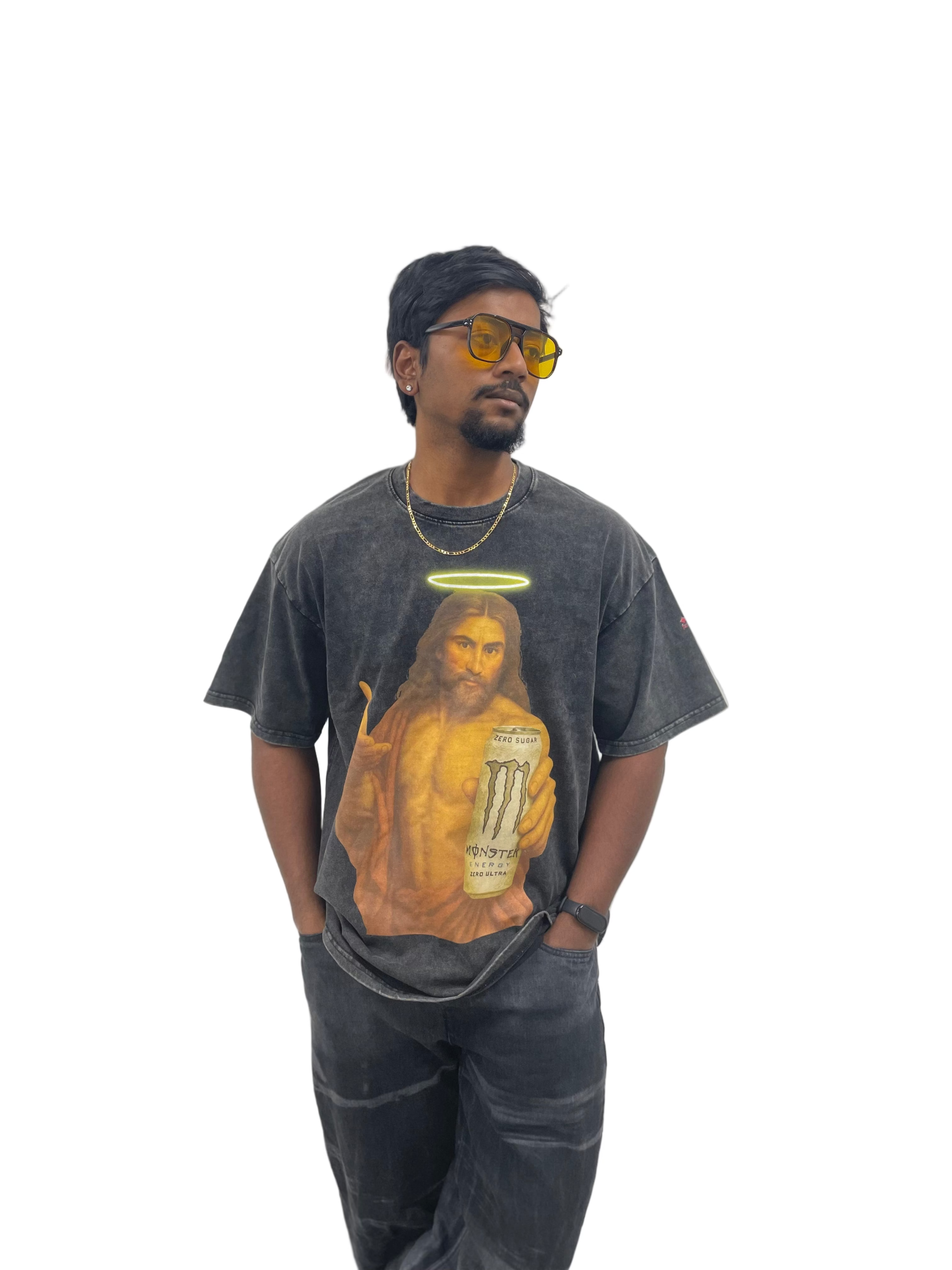 Holy Energy Snow-Washed Tee – Jesus x Monster Edition